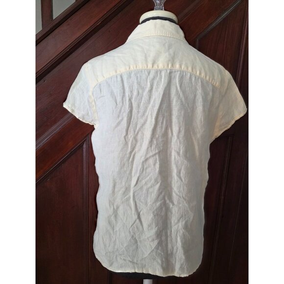 Talbots Womens Pure Irish Linen Yellow Short Sleeve Pleated Button-Up Shirt L - Picture 3 of 8